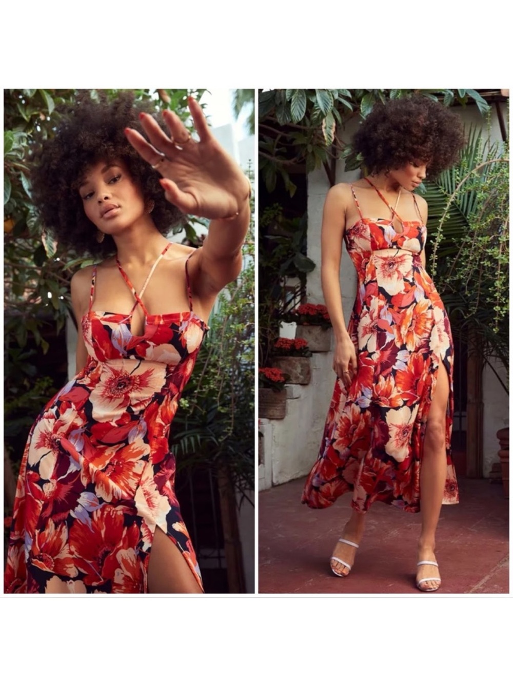 Lulu’s Boldest Blooms Strappy Floral Midi Dress Small